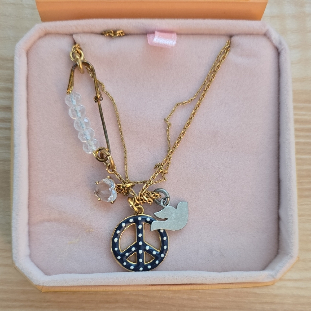 Gold Peace Sign Necklace with Charms